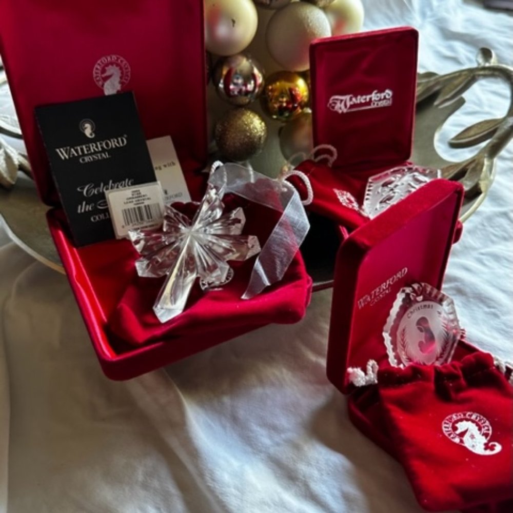 Lot of Christmas Ornaments by Waterford and Wedgewood - NWT